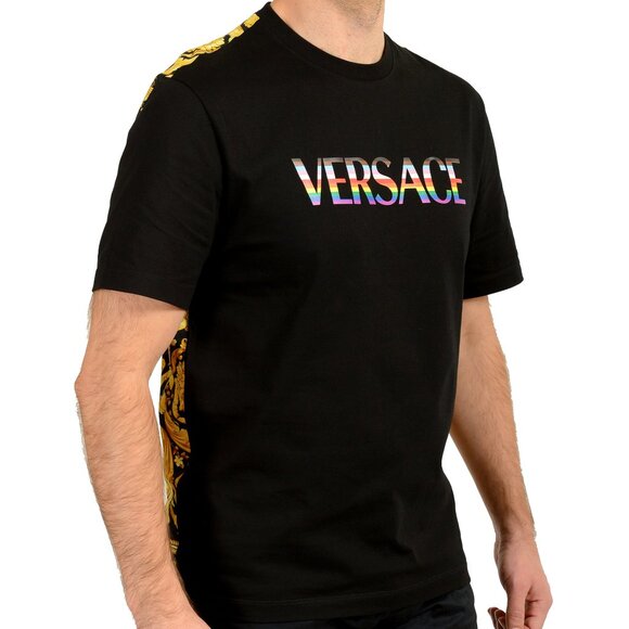 Versace Men's Barocco Pride Print Multi-Color Short Sleeve T-Shirt US L IT 52 - Picture 2 of 6